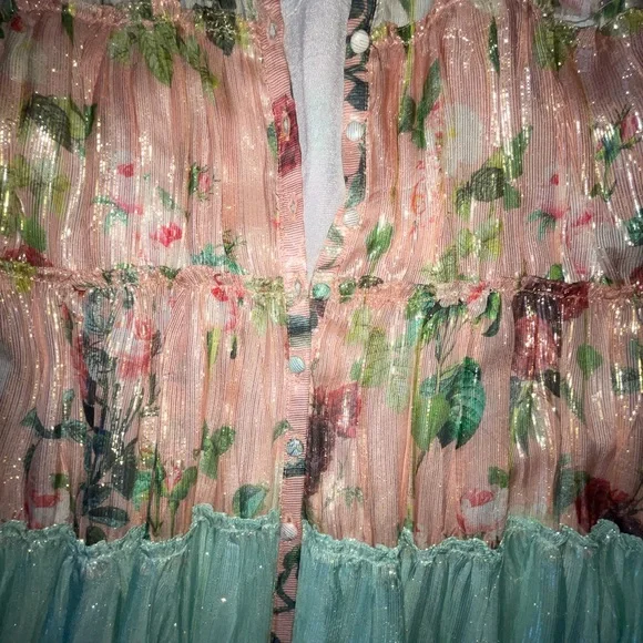 rococo sand pink and blue dress Cotton Schiffli Long Dress Pink/Powder Blue